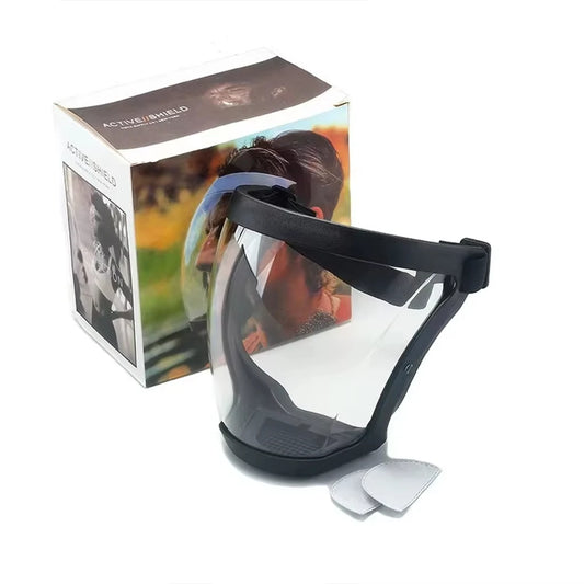 Full-Face Transparent Protection Mask with Adjustable Buckle – Reusable Heat-Resistant Facial Shield for Work and Outdoor Safety