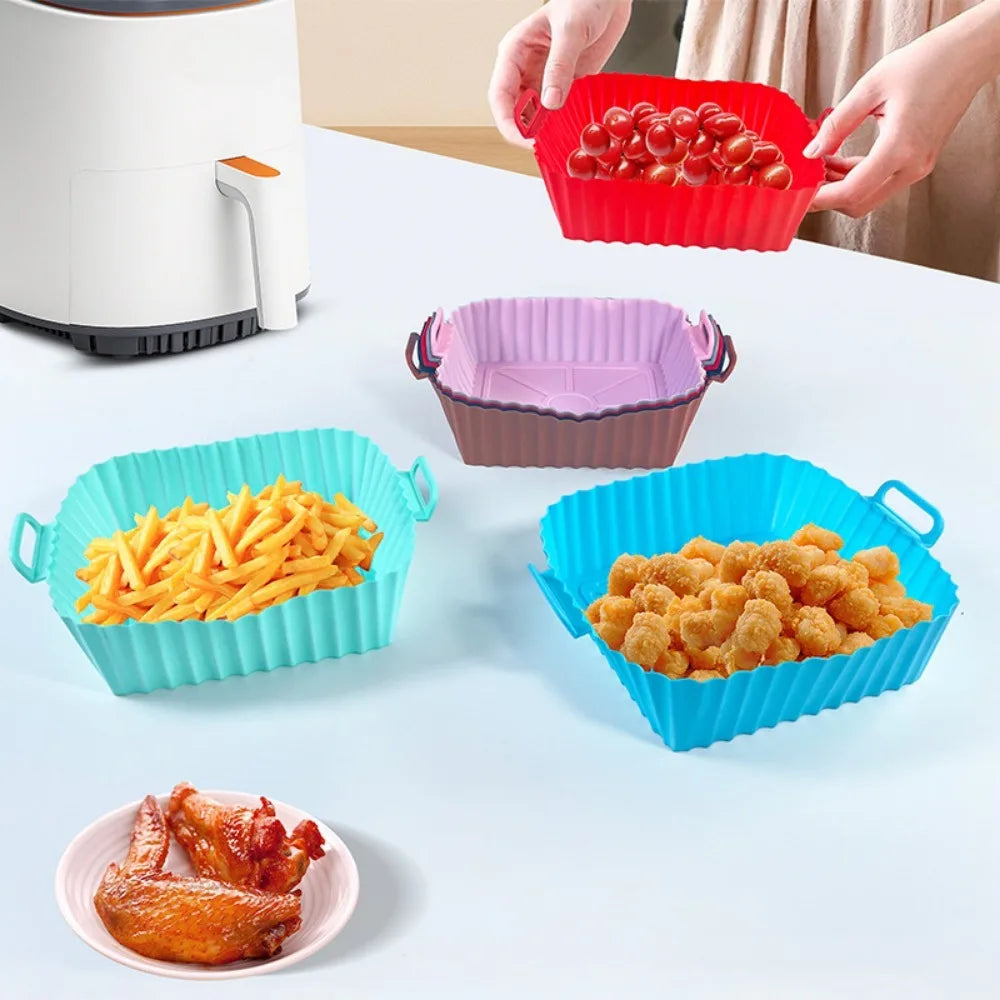 Reusable Silicone Air Fryer Tray with Handle – Square Baking Pan Liner for Air Fryers