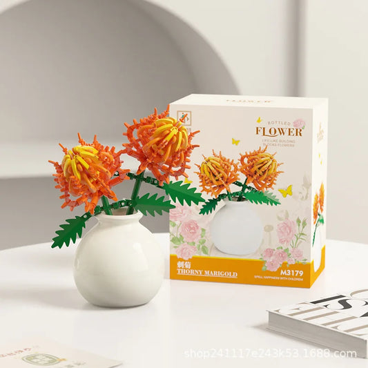 Flower Building Block Set with Pot – DIY Bouquet Kit with Roses, Lilies & Decorative Display Vase