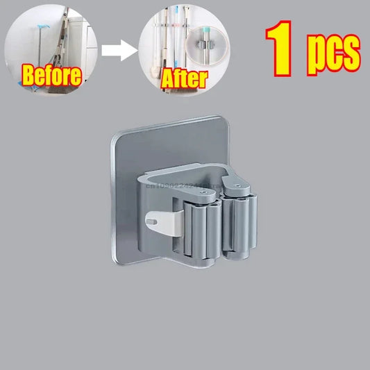 Self-adhesive Mop Holder – Wall Mounted Broom Stand & Brush Hook Storage Organizer