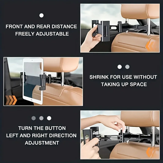 Universal Car Tablet Holder – 360° Rotating Back Seat Headrest Mount for iPad, Mini, Pro & 4–13 Inch Tablets