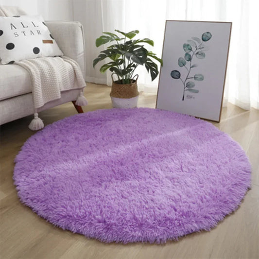 VIKAMA Simple Round Shaggy Rug – Thick, Soft Polyester Floor Mat for Bedroom, Living Room, and More
