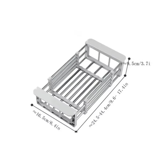 Stainless Steel Extendable Kitchen Sink Drain Rack – Adjustable Dish Drying Basket & Fruit Vegetable Washing Drainer Storage Organizer