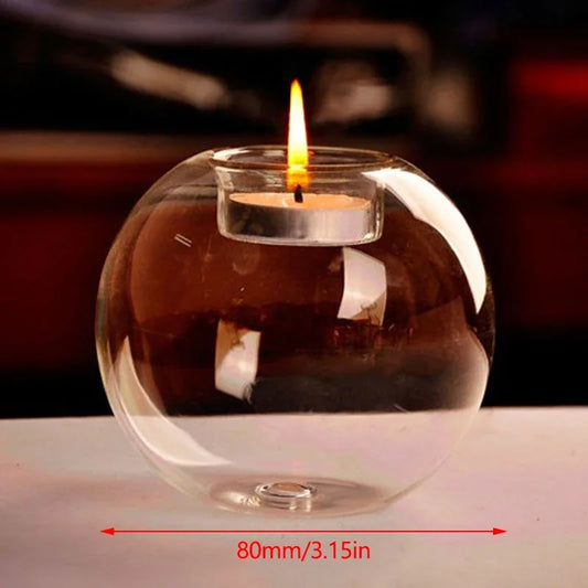 Clear Glass Tealight Candle Holder – Hollow Round Design for Weddings & Home Decor