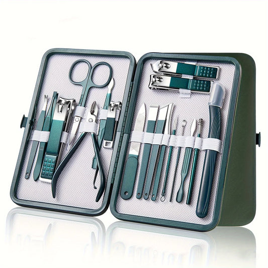 Professional 7/10/12/18 Piece Stainless Steel Nail Care Kit – Manicure & Pedicure Set with Travel Case