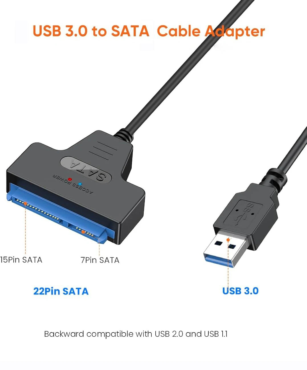 SATA to USB 3.0 Cable Adapter – USB 3.0 to SATA III for 2.5" HDD & SSD Hard Drive Data Transfer