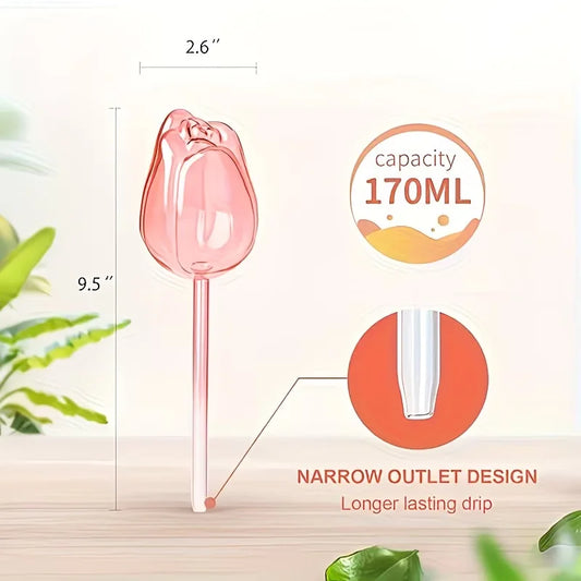 Pink tulip plant watering balls, suitable for indoor and outdoor plants, automatic plant drippers, and automatic watering