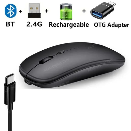 Wireless Mouse Bluetooth-Compatible Gaming Mouse (Dual Mode:BT+2.4Ghz) Ergonomic Rechargeable Mice for PC/Laptop/Macbook 