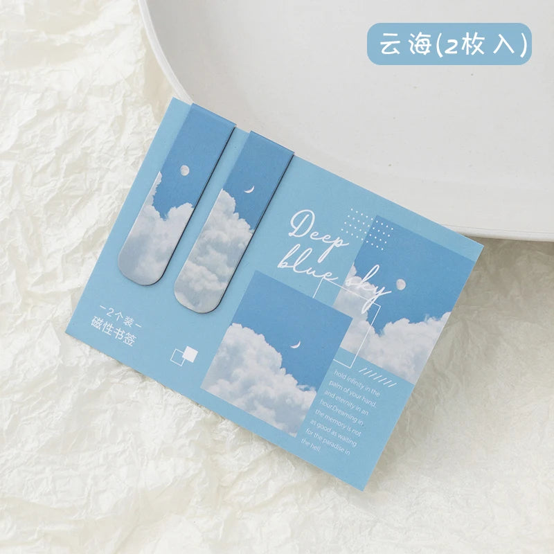 JIANQI Magnetic Bookmarks (2pcs) – Scenic Literary Reading Tools for School & Office
