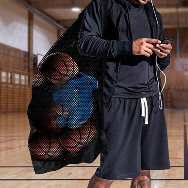 Mesh Soccer Ball Bag – Extra Large Drawstring Sports Equipment Storage with Zipper Pocket