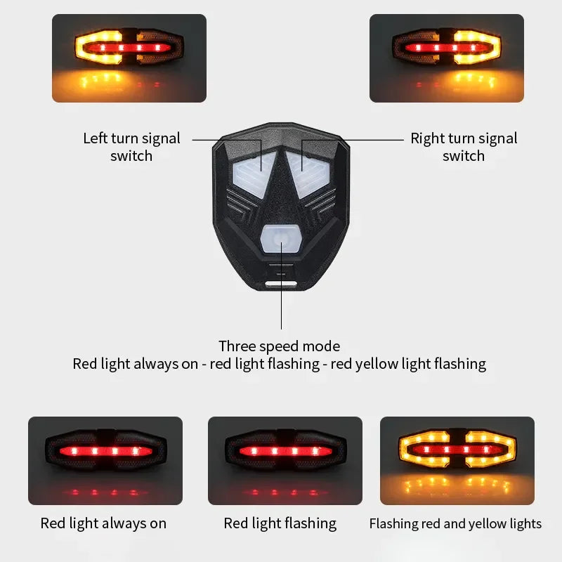 USB Rechargeable Wireless Bike Turn Signals – Waterproof Rear Light with Remote Control