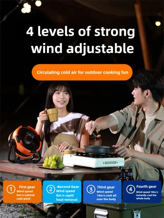 Camping Fan with Light & Power Bank – Rechargeable Ceiling Fan with 3-Speed Night Light