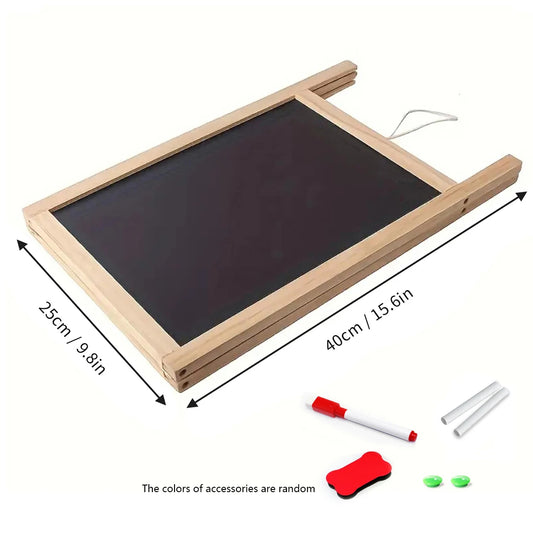 Double-Sided Foldable Advertising Drawing Board – Erasable Teaching Chalkboard & Whiteboard with Wood Frame
