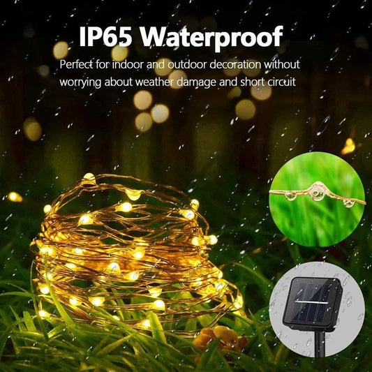 Solar Fairy String Lights Outdoor Waterproof – Copper Wire LED Garland with 8 Lighting Modes for Garden, Patio & Christmas Décor