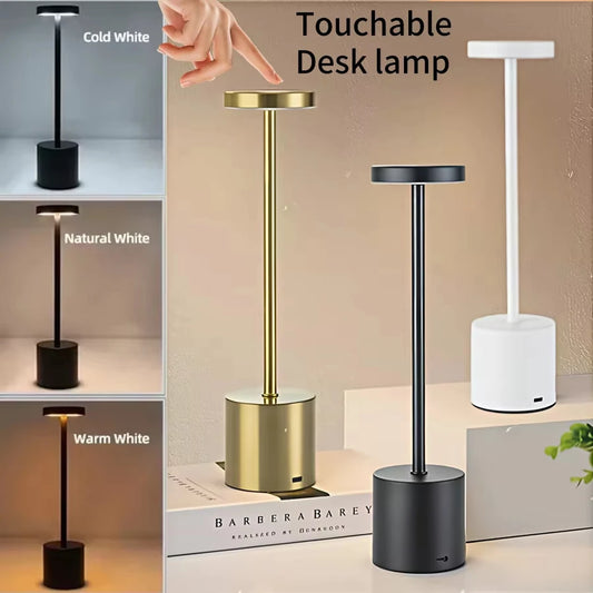 Touch Sensor LED Table Lamp – Rechargeable 3-Color Dimmable Light (34cm Height) for Bedside, Desk & Room Decor