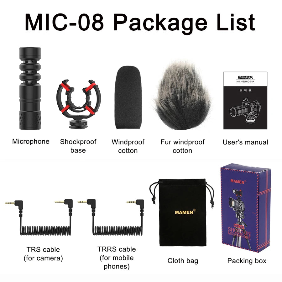 MAMEN Professional Shotgun Microphone – Cardioid Vlog & Podcast Microfone for Canon, Nikon, Smartphones & Interviews
