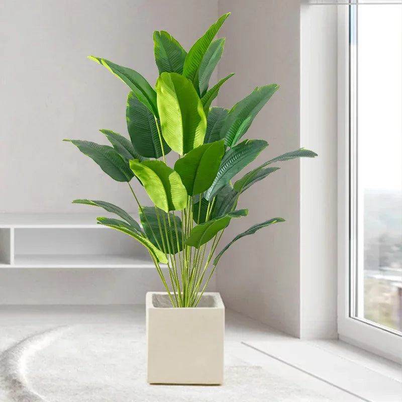 Artificial Tropical Palm Tree – Real Touch Fake Banana & Monstera Leaves for Home, Garden & Party Decor