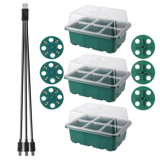 Seed Starter Tray Box with LED Grow Light – Adjustable Ventilation Nursery Pot for Seedling Germination & Indoor Gardening