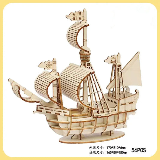 3D Wooden Sailboat Puzzle – DIY Craft Model for Kids & Adults