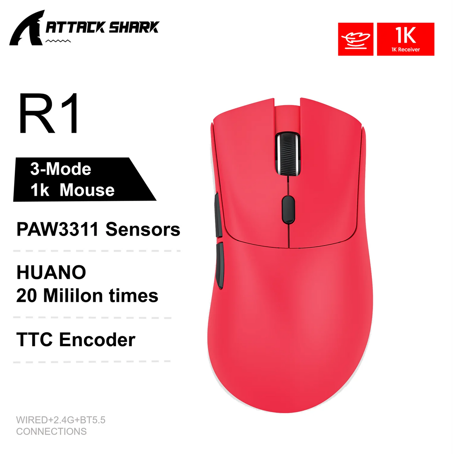 Attack Shark X11 PAW3311 Wireless Bluetooth Mouse, 2.4G 400IPS RGB PC Gaming Mouse