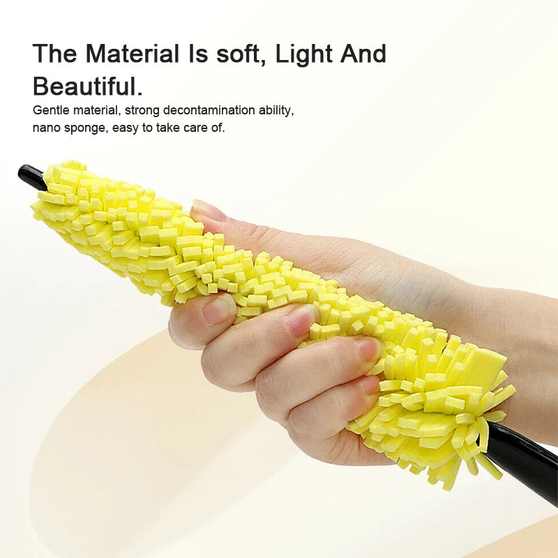 SEAMETAL Car Wheel Cleaner Brush – Tire Rim Cleaning Tool with Microfiber Sponge for Auto Detailing