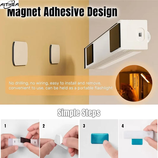 AITHEA LED Motion Sensor Light Wireless USB Rechargeable Night Light Portable Induction Lamp for Cabinet Wardrobe Staircase