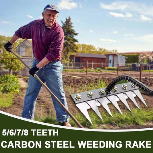 Iron Tooth Garden Hoe Rake – 5/6/7/8 Teeth Weeding Tool for Loosening Soil & Farm Work