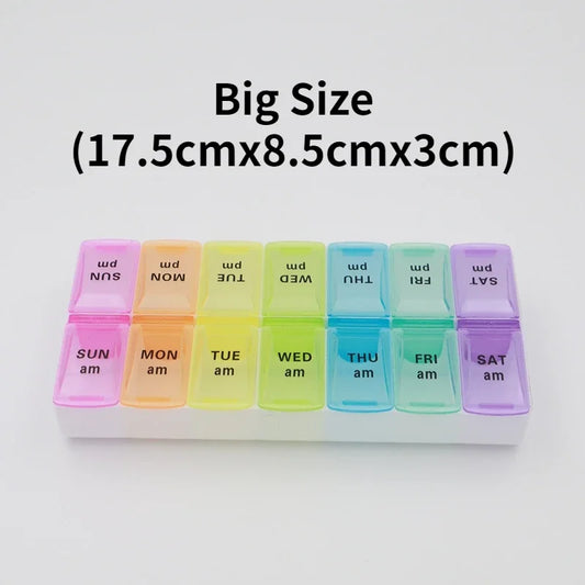 7-Day Travel Pill Organizer – Portable Weekly Pill Case with 14 Grids for Vitamins & Medications