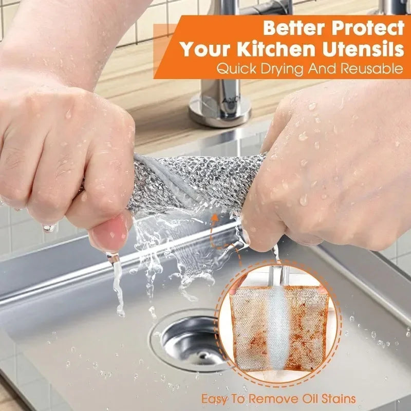 Steel Wire Dishwashing Cloth – Non-Stick Oil Scrubbing Rags for Kitchen Cleaning