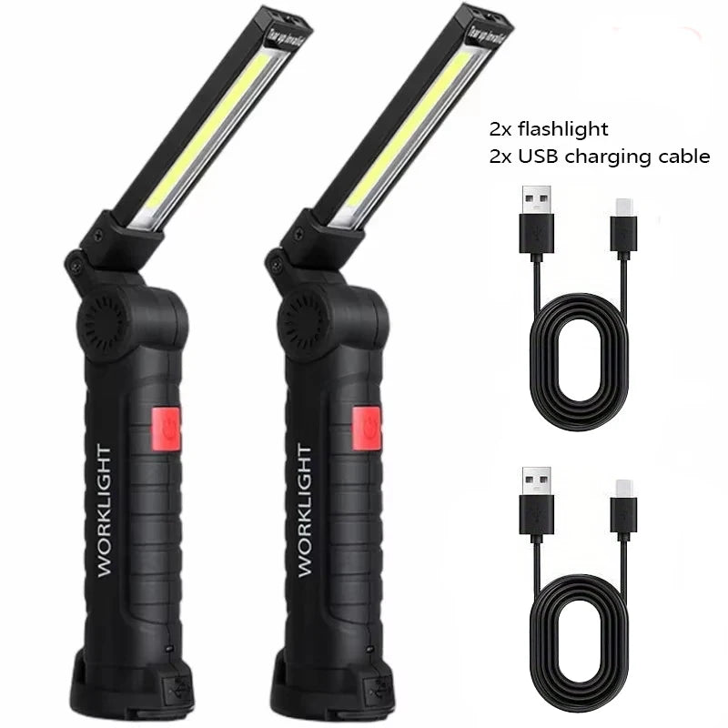 High Power LED Flashlight USB Rechargeable Camping Work Light Portable Outdoor Torch with Magnetic Base for Emergency Lighting