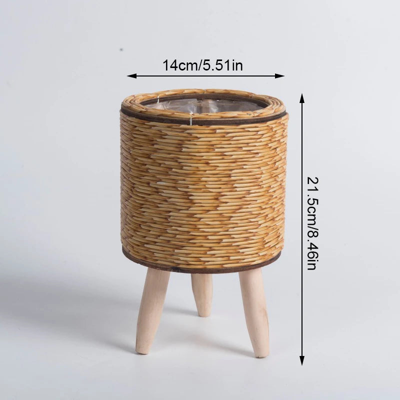 Nordic Rattan Plant Stand – Woven Flower Pot with Legs for Home & Garden