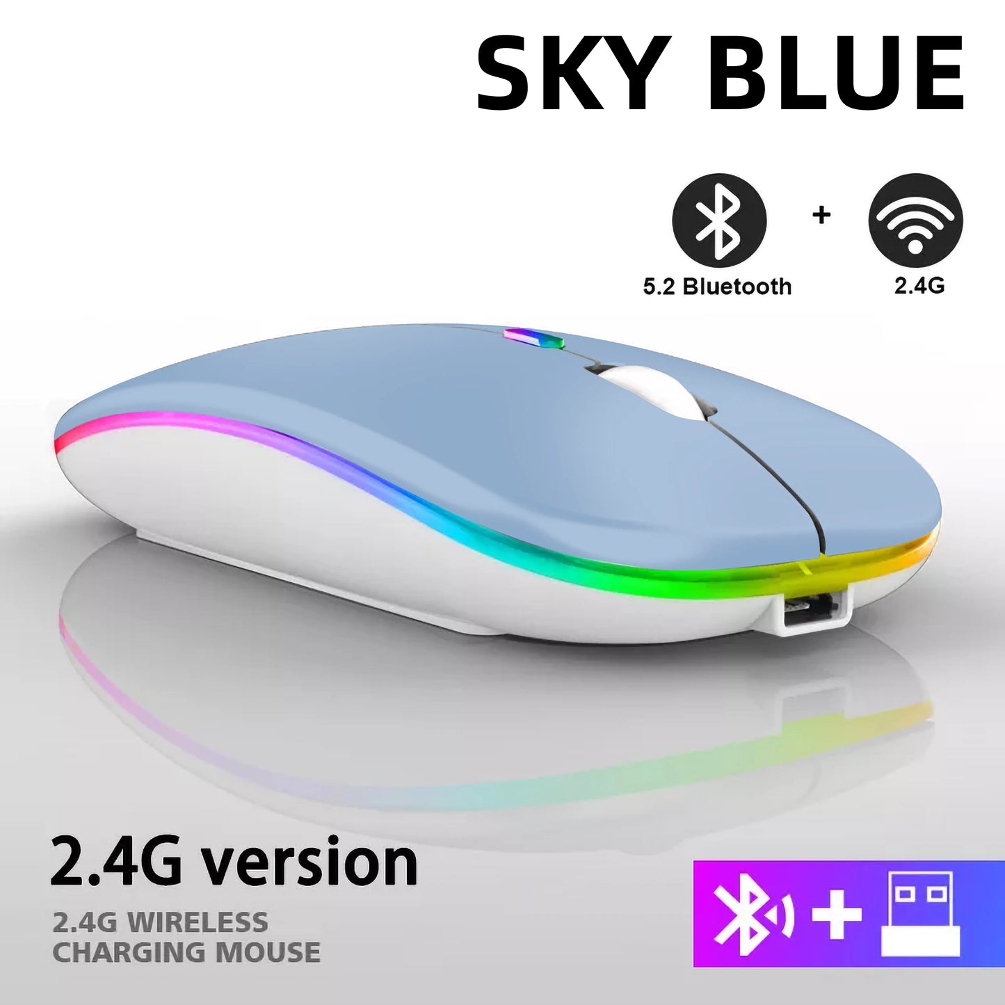 Wireless Mouse Rechargeable Silent LED Backlit Mice PC Laptop Computer Mous 2.4Ghz Receiver Bluetooth Dual Mode Optical Mice