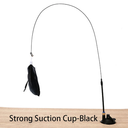 Interactive Handfree Cat Toy – Feather Teaser Wand with Suction Cup for Kitten Play