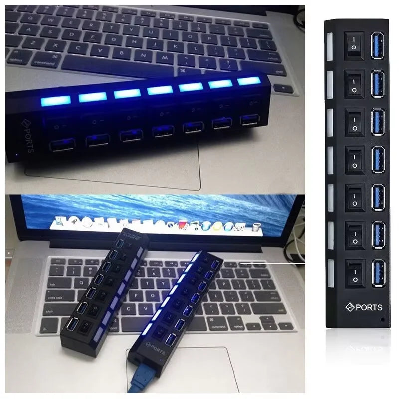 HOMEFISH Switch Extension Hub 7-port USB2.0 Hub Computer USB Extension Hub Seven USB2.0 Splitter PC Laptop Desktop Switch