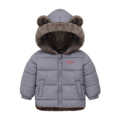 Cotton Hooded Baby Jacket – Thick Fleece Winter Outerwear for Boys & Girls