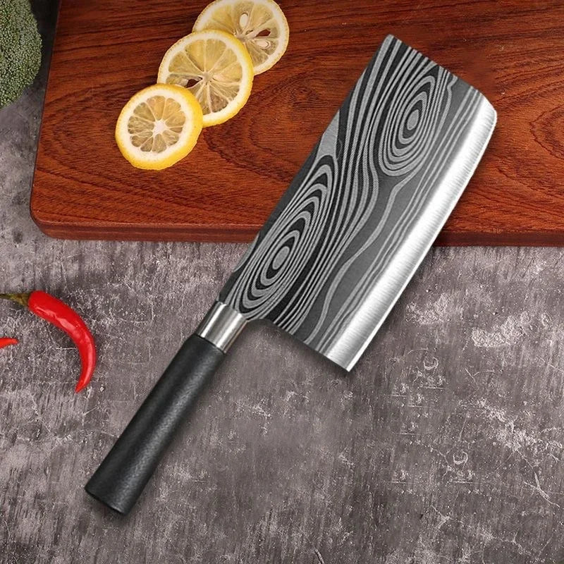 Laser Damascus Pattern Kitchen Knife & Scissors Set – Stainless Steel Utility Knives with Sharpening Rod for Precise Slicing
