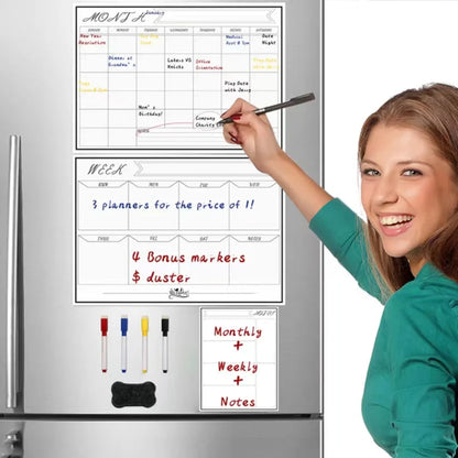 Magnetic Monthly Weekly Planner Dry Erase Whiteboard – Reusable Blackboard Fridge Sticker for Scheduling & Notes