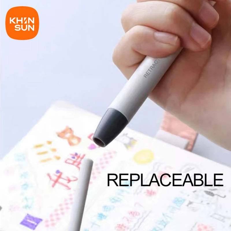 KHINSUN Press Retractable Pencil Eraser – Pen-Style Rubber Eraser for Clean Precision