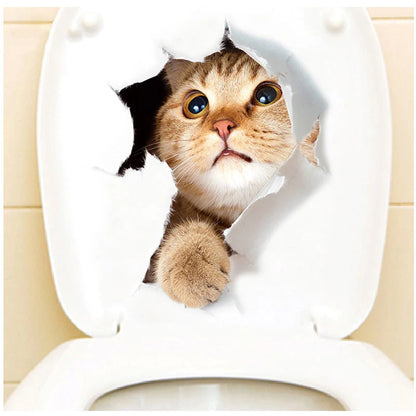Funny 3D Hole Cat & Dog Toilet Stickers – Cute DIY Wall Decals for Bathroom & Home Decoration