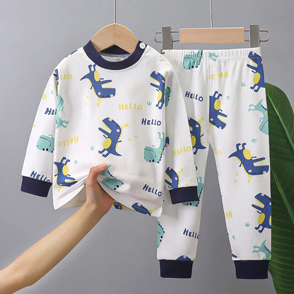 Unisex Cotton Dinosaur Pajamas Set – Soft & Durable Kids Sleepwear for Spring and Autumn