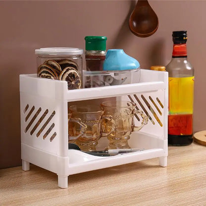 Double Layer Desktop Storage Rack – White Rectangular Organizer for Cosmetics, Stationery & Office Supplies