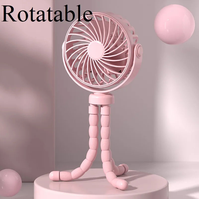 Mini Portable Baby Stroller Fan – USB Rechargeable 3-Speed Flexible Octopus Clip-On Fan