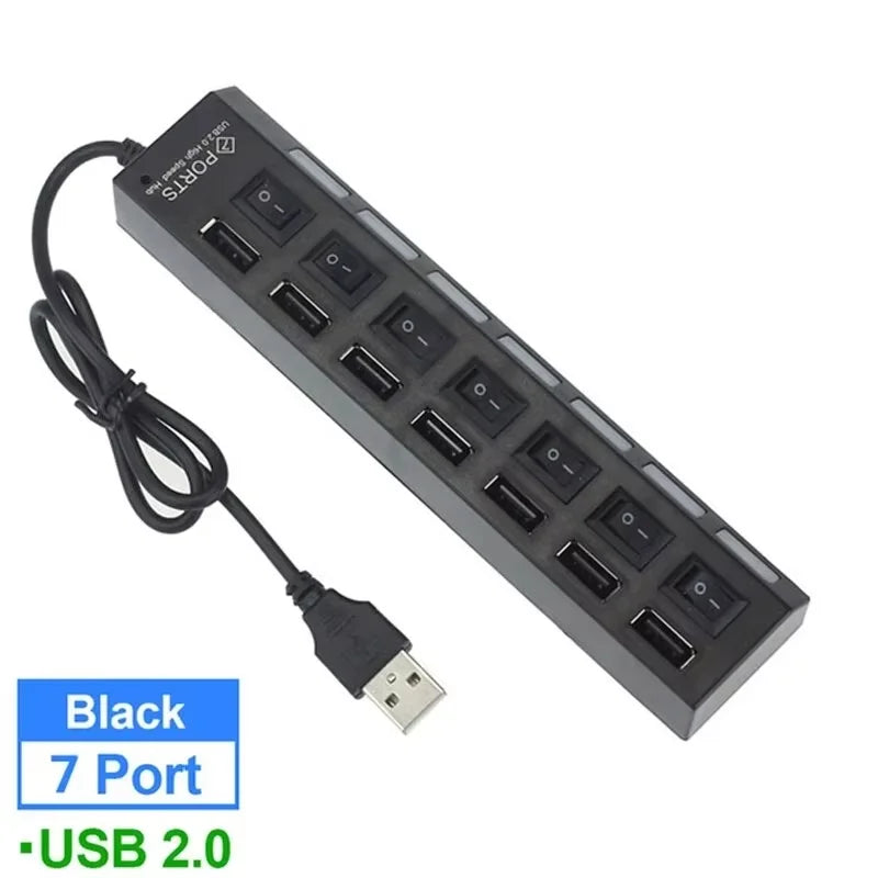 HOMEFISH Switch Extension Hub 7-port USB2.0 Hub Computer USB Extension Hub Seven USB2.0 Splitter PC Laptop Desktop Switch