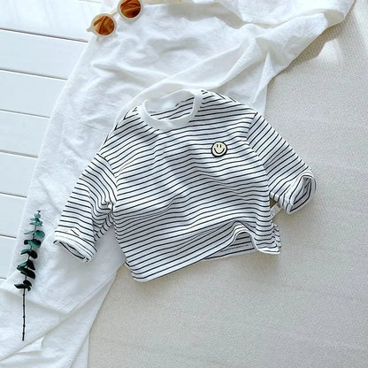 Striped Long Sleeve Baby T-Shirt – Cute O-Neck Pullover Top for Boys (Ages 1–6 Years)