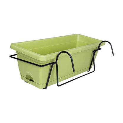 Balcony Railing Hanging Planter – 6L Plastic Window Box with Tray & Rack