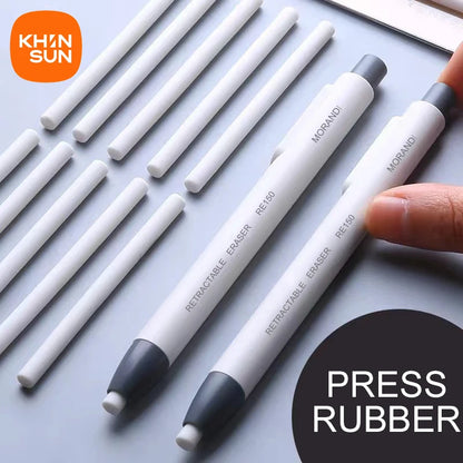 KHINSUN Press Retractable Pencil Eraser – Pen-Style Rubber Eraser for Clean Precision
