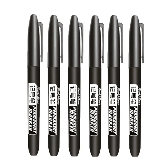 6 Pcs/Set Permanent Marker Pen Fine Point 1.5 mm Fiber Tip Black Blue Red Waterproof Ink Color Pens Stationery School Supplies