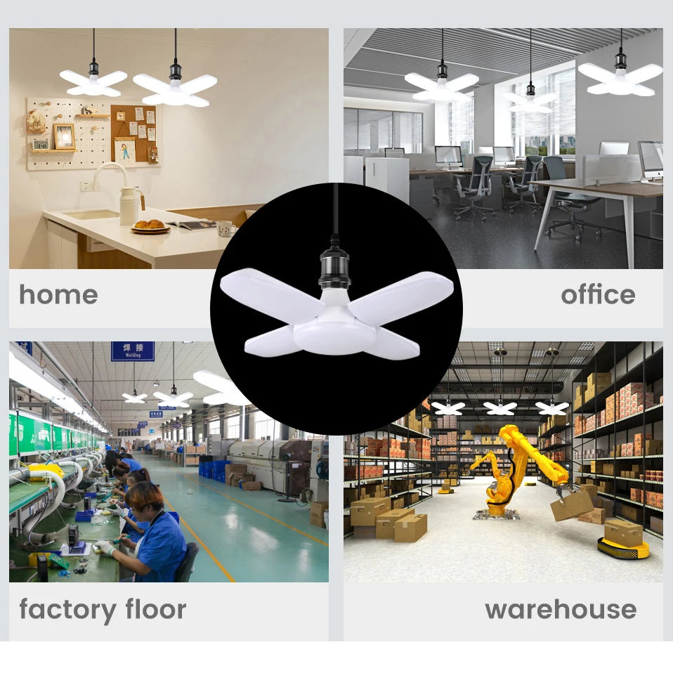 E27 Fan Shape Foldable 28W LED Bulb AC220V/110V Deformation for Home Ceiling Lights Warehouse and Garage White Leaf Light 6500K