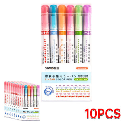 6Pcs/Set Flower Shape Outline Pens Highlighter Marker Curve Roller Tip Pen Cute Stationery Kawaii Graffiti School Acsesories