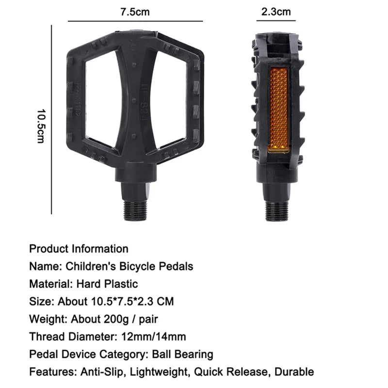 WEST BIKING Kids Bicycle Pedals Ultralight Anti-Slip ABS Safety Warning Reflective Children Cycling 9/16 1/2 Kids Bike Pedals